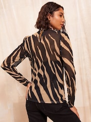 Friends Like These Black Animal High Neck Twist Mesh Top - Image 4 of 4