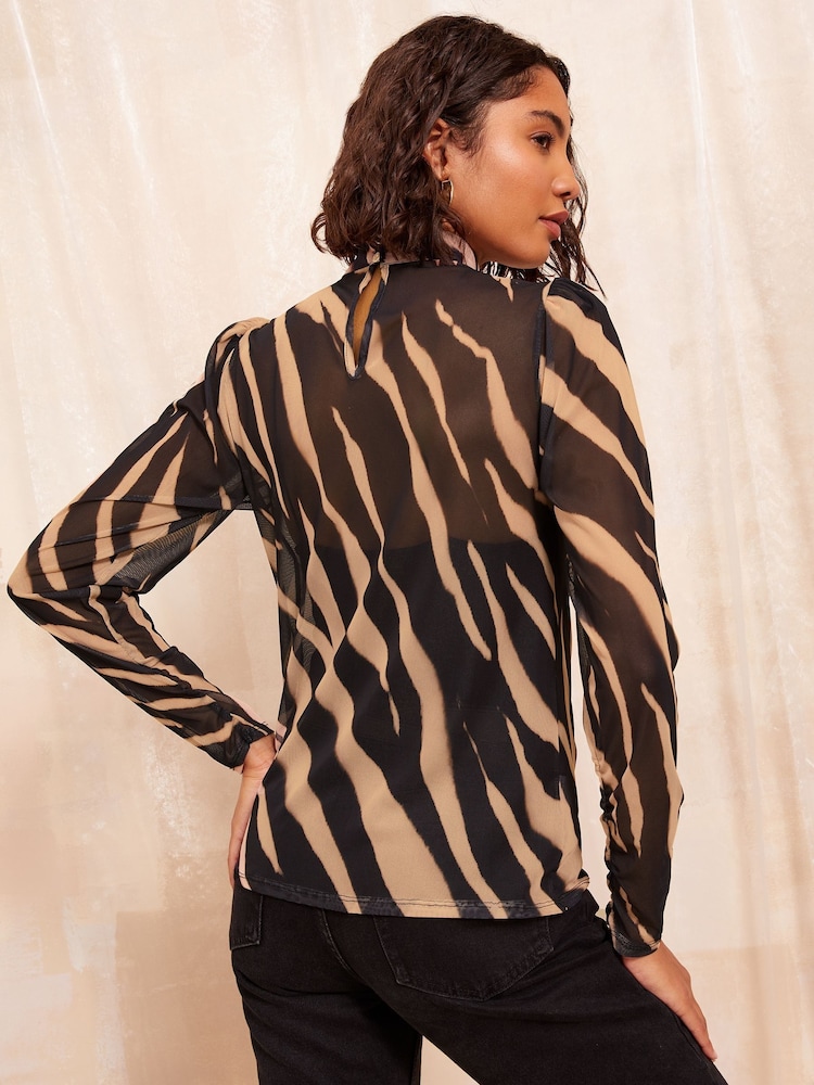 Friends Like These Black Animal High Neck Twist Mesh Top - Image 4 of 4