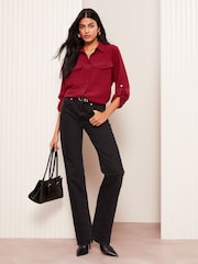 Friends Like These Burgundy Red Long Sleeve Utility Style Button Through Shirt - Image 2 of 4