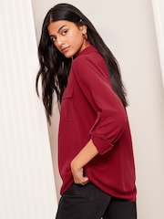 Friends Like These Burgundy Red Long Sleeve Utility Style Button Through Shirt - Image 4 of 4