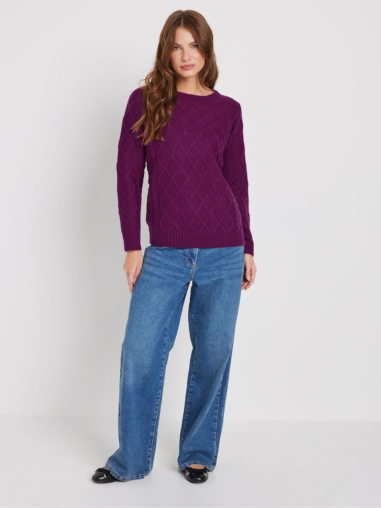 M&Co Purple Big Diamond Cable Jumper - Image 1 of 5 M&Co Purple Big Diamond Cable Jumper - Image 1 of 5