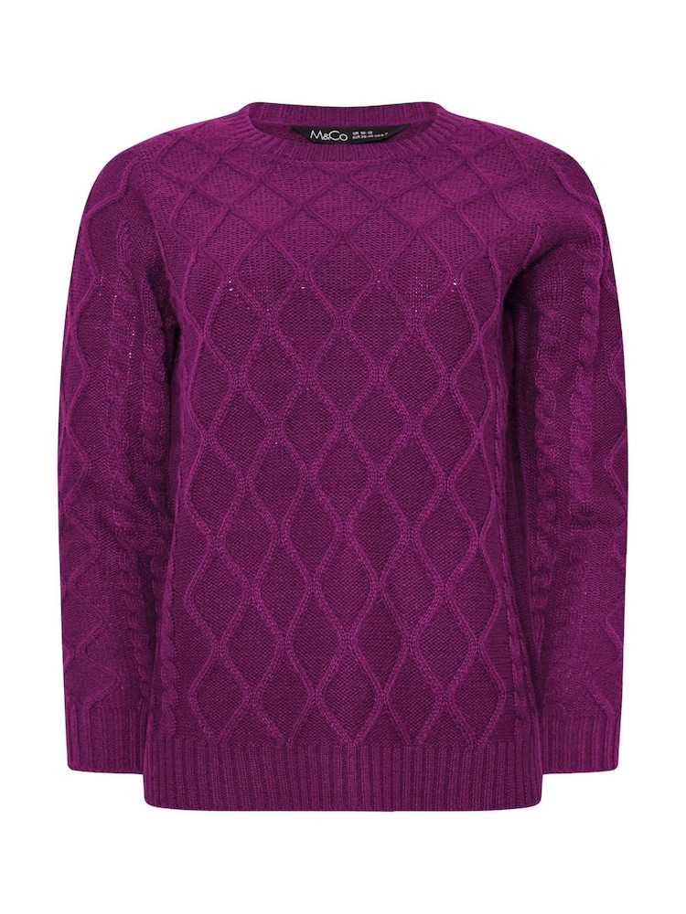 M&Co Purple Big Diamond Cable Jumper - Image 5 of 5 M&Co Purple Big Diamond Cable Jumper - Image 5 of 5