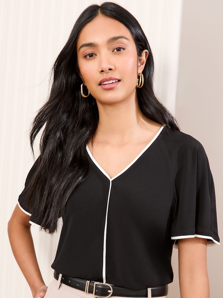 Friends Like These Black Tipped Flutter Sleeve T-Shirt - Image 1 of 4