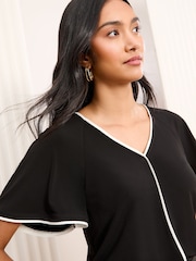 Friends Like These Black Tipped Flutter Sleeve T-Shirt - Image 2 of 4