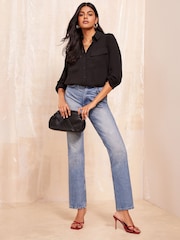 Friends Like These Black Petite Long Sleeve Utility Style Button Through Shirt - Image 2 of 4