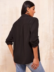 Friends Like These Black Petite Long Sleeve Utility Style Button Through Shirt - Image 4 of 4