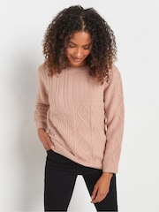 M&Co Blush Pink Cable Knit Patchwork Jumper - Image 1 of 5