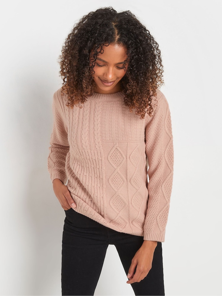 M&Co Blush Pink Cable Knit Patchwork Jumper - Image 1 of 5