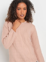 M&Co Blush Pink Cable Knit Patchwork Jumper - Image 4 of 5