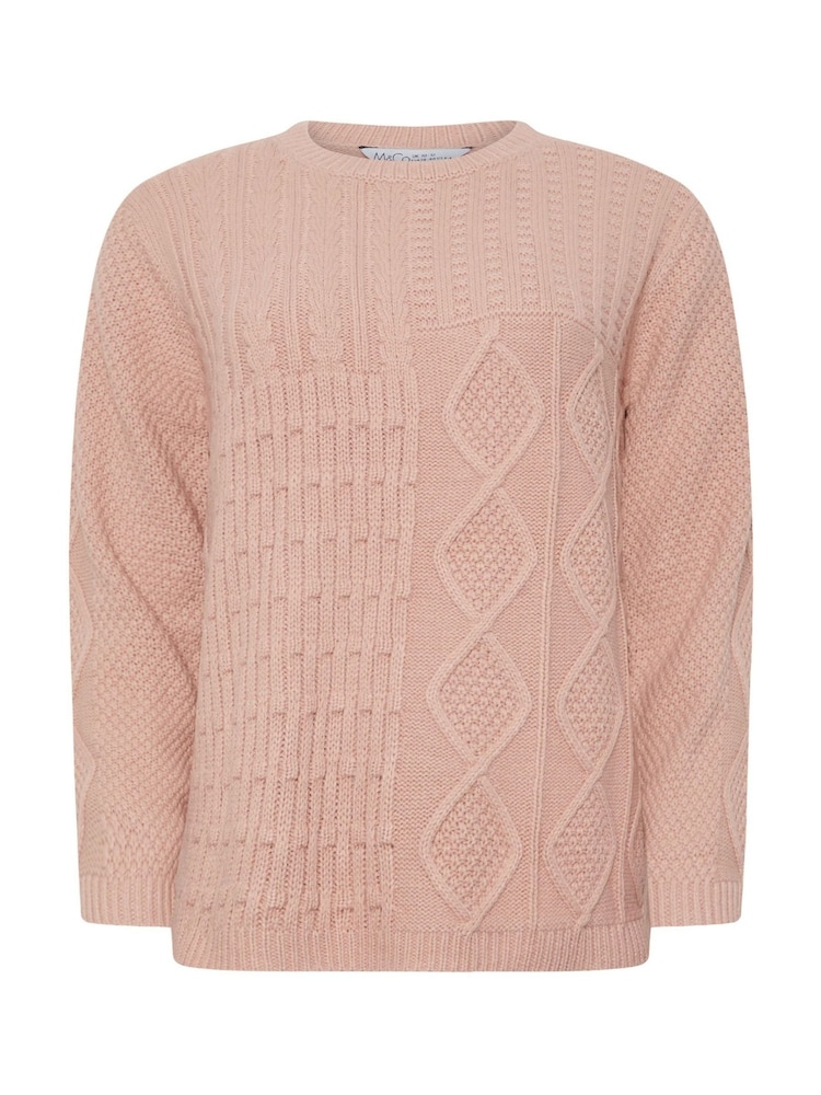M&Co Blush Pink Cable Knit Patchwork Jumper - Image 5 of 5