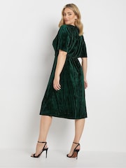 M&Co Green Crushed Velvet Split Sleeve Wrap Dress - Image 3 of 5