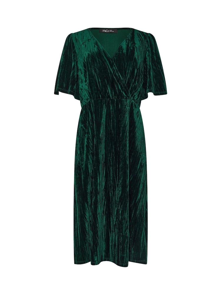 M&Co Green Crushed Velvet Split Sleeve Wrap Dress - Image 5 of 5