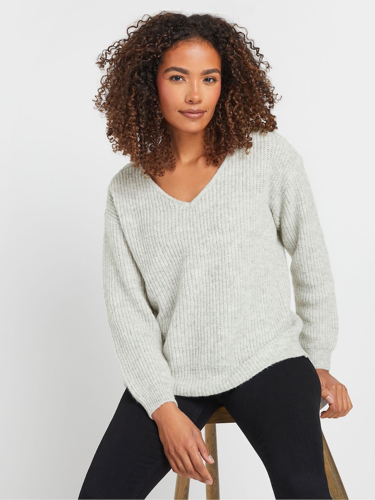M&Co Grey V-Neck Shoulder Jumper - Image 1 of 5