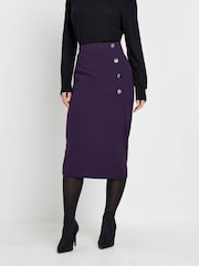 M&Co Purple Petite Button Detail Midi Skirt - Image 1 of 5