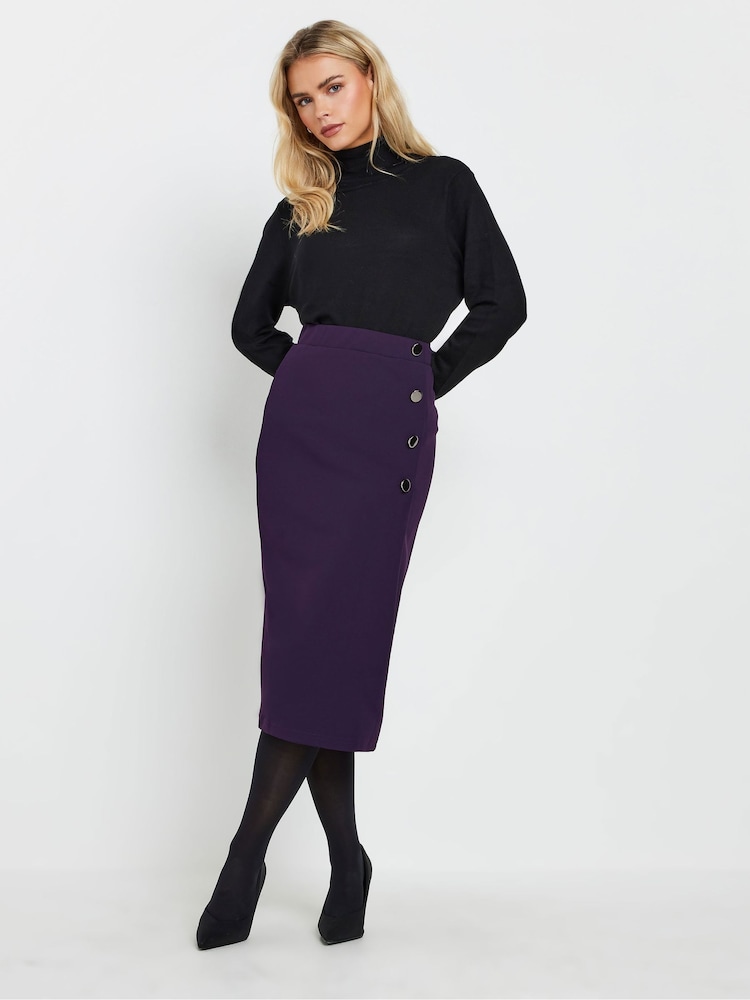 M&Co Purple Petite Button Detail Midi Skirt - Image 2 of 5