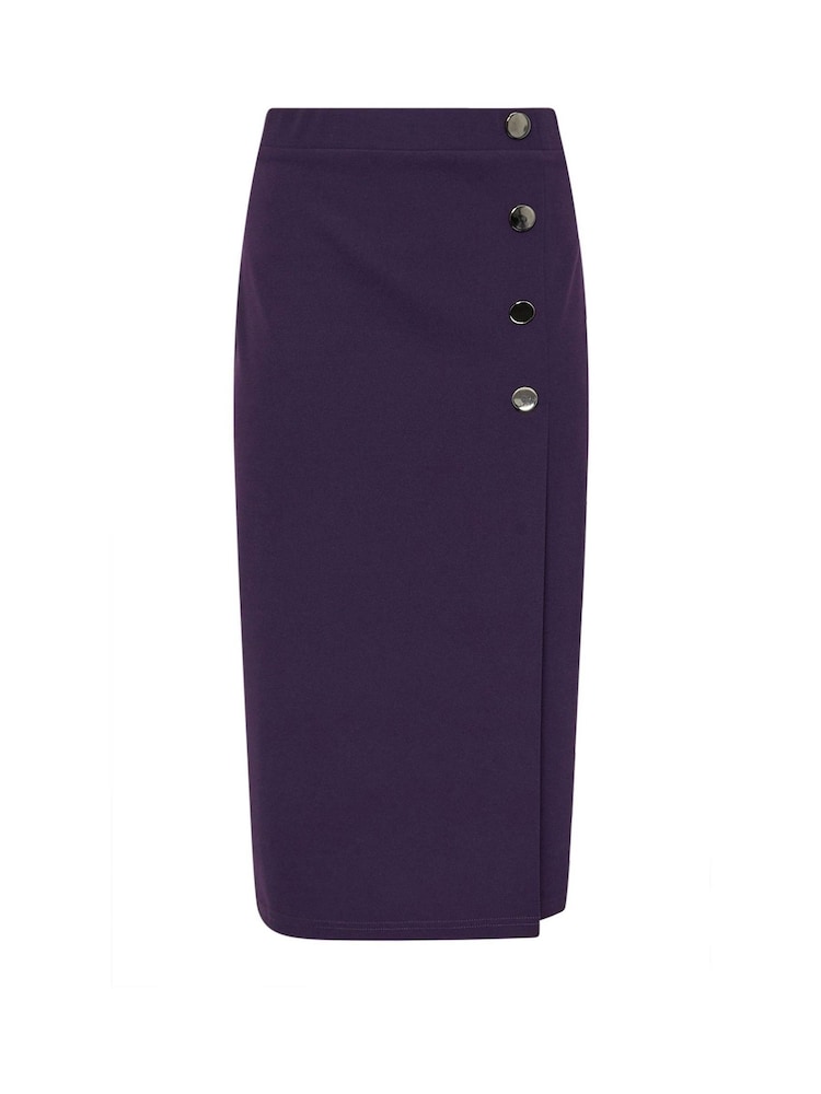 M&Co Purple Petite Button Detail Midi Skirt - Image 5 of 5