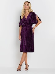 M&Co Purple Petite Crushed Velvet Wrap Dress - Image 1 of 5