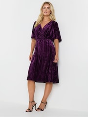 M&Co Purple Petite Crushed Velvet Wrap Dress - Image 2 of 5