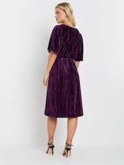 M&Co Purple Petite Crushed Velvet Wrap Dress - Image 3 of 5