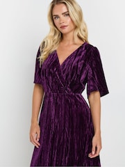 M&Co Purple Petite Crushed Velvet Wrap Dress - Image 4 of 5