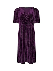 M&Co Purple Petite Crushed Velvet Wrap Dress - Image 5 of 5