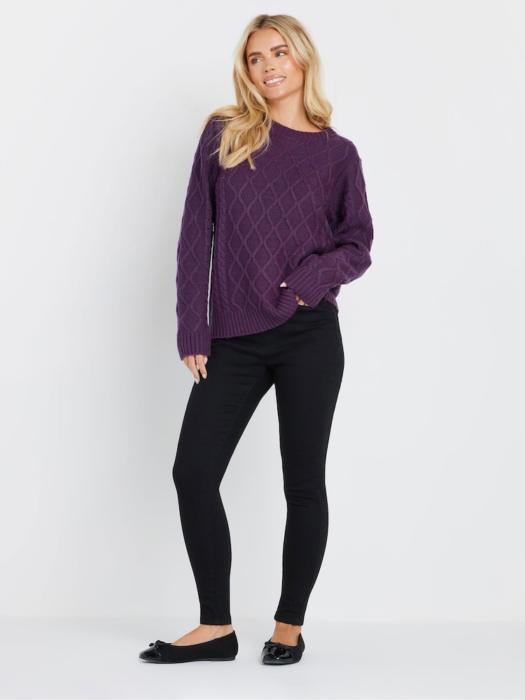 M&Co Purple Petite Diamond Cable Jumper - Image 2 of 5 M&Co Purple Petite Diamond Cable Jumper - Image 2 of 5