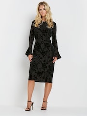 M&Co Black Petite Floral Burn Out Velour Dress - Image 1 of 5