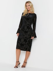 M&Co Black Petite Floral Burn Out Velour Dress - Image 2 of 5
