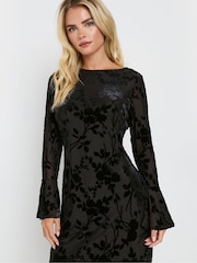 M&Co Black Petite Floral Burn Out Velour Dress - Image 4 of 5