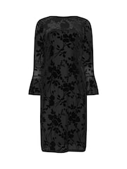 M&Co Black Petite Floral Burn Out Velour Dress - Image 5 of 5