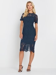 M&Co Blue Petite Lace Sweetheart Dress - Image 2 of 5