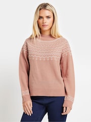 M&Co Pink Petite Placement Fairisle Pattern Jumper - Image 1 of 5