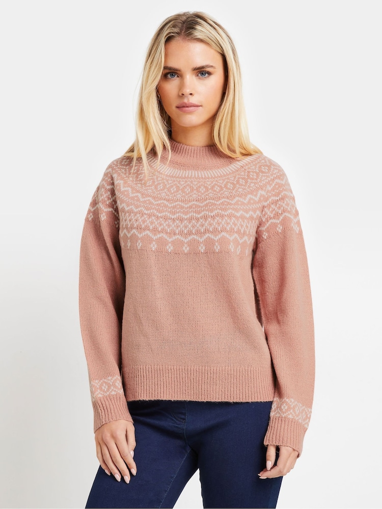 M&Co Pink Petite Placement Fairisle Pattern Jumper - Image 1 of 5