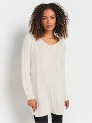 M&Co Ivory White V-Neck Cable Knit Tunic Jumper - Image 1 of 5