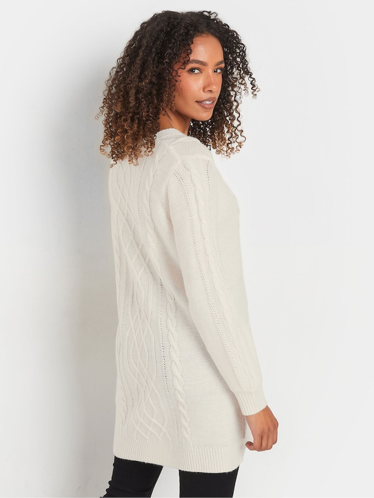 M&Co Ivory White V-Neck Cable Knit Tunic Jumper - Image 2 of 5