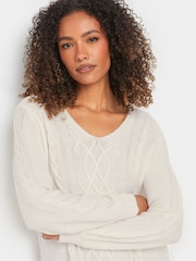 M&Co Ivory White V-Neck Cable Knit Tunic Jumper - Image 4 of 5
