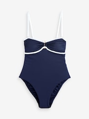 Mint Velvet Navy Blue Colourblock Bandeau Tummy Control Swimsuit - Image 1 of 9