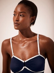 Mint Velvet Navy Blue Colourblock Bandeau Tummy Control Swimsuit - Image 6 of 9