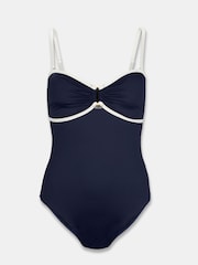 Mint Velvet Navy Blue Colourblock Bandeau Tummy Control Swimsuit - Image 8 of 9