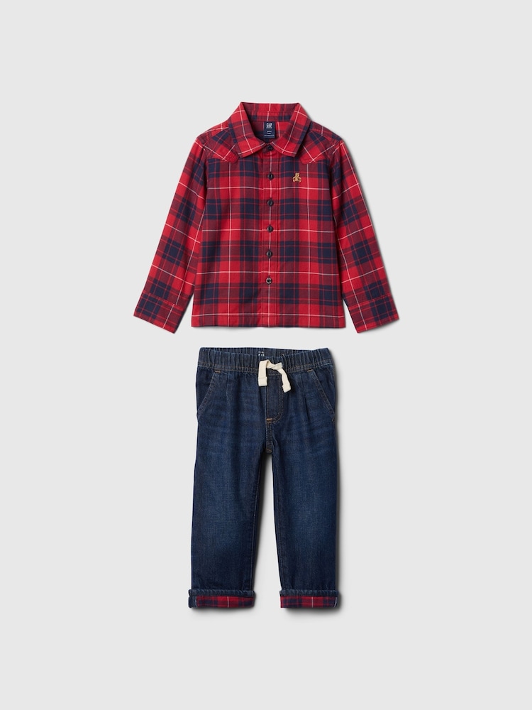 Gap Blue Flannel Shirt & Trousers Outfit Set (6mths-5yrs) - Image 1 of 3