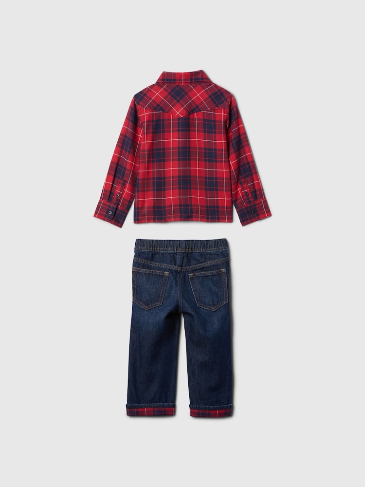 Gap Blue Flannel Shirt & Trousers Outfit Set (6mths-5yrs) - Image 2 of 3