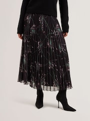 Ted Baker Black Tavora Pleated Printed Elasticated Waist Midi Skirt - Image 2 of 5