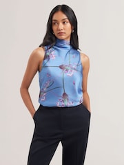 Ted Baker Blue Varosa Printed Sleeveless Cowl Neck Top - Image 2 of 6
