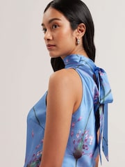 Ted Baker Blue Varosa Printed Sleeveless Cowl Neck Top - Image 3 of 6