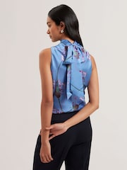 Ted Baker Blue Varosa Printed Sleeveless Cowl Neck Top - Image 4 of 6