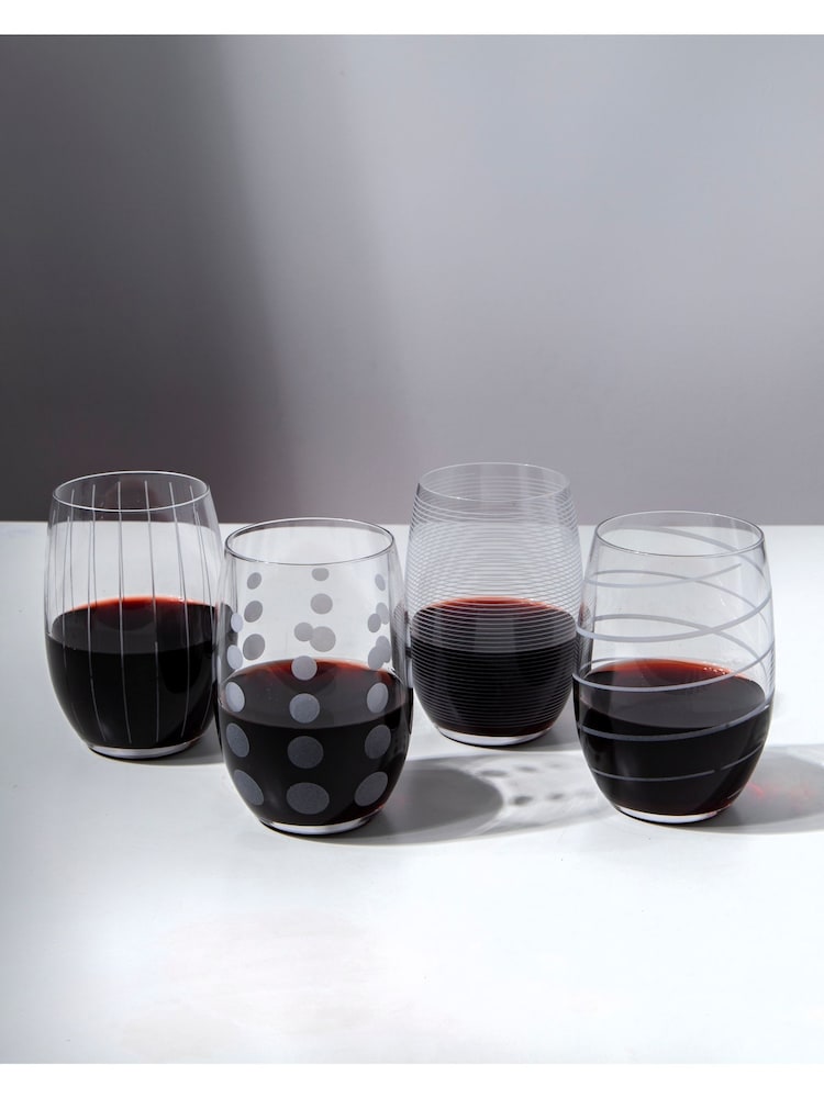 Mikasa Set of 4 Clear Etched Silver Crystal Stemless Wine Glass - Image 1 of 4