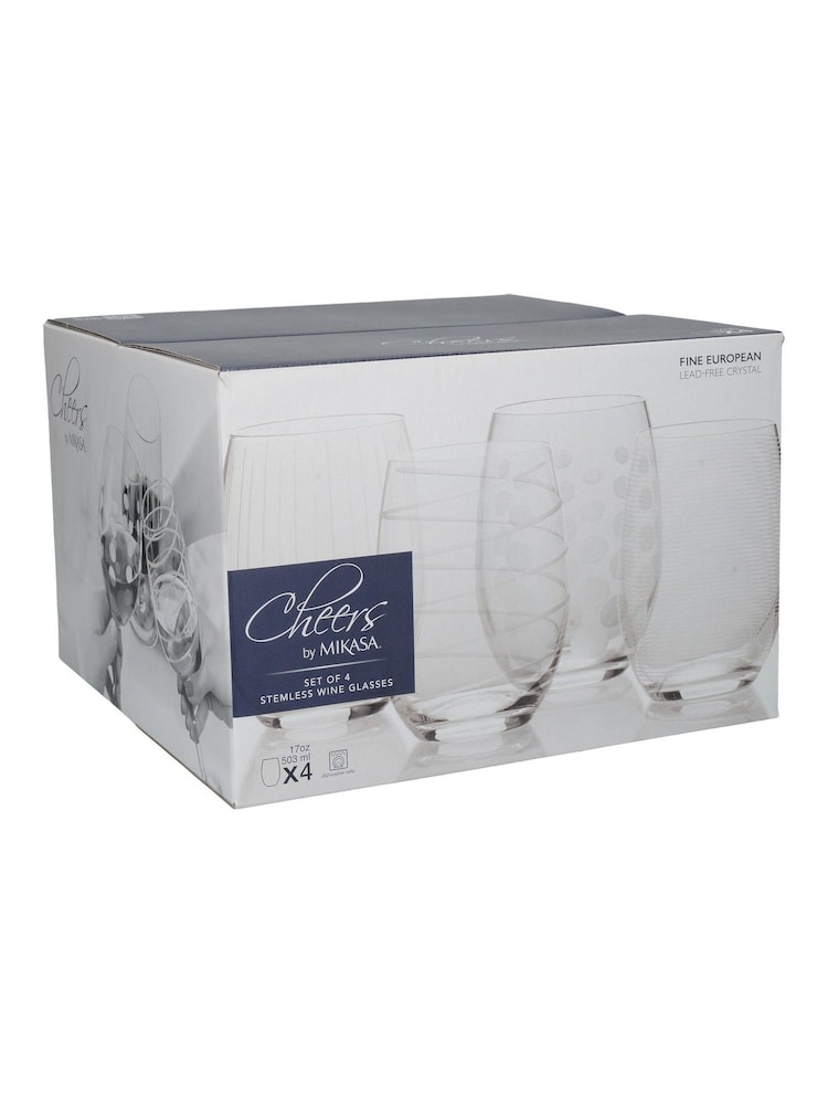 Mikasa Set of 4 Clear Etched Silver Crystal Stemless Wine Glass - Image 4 of 4