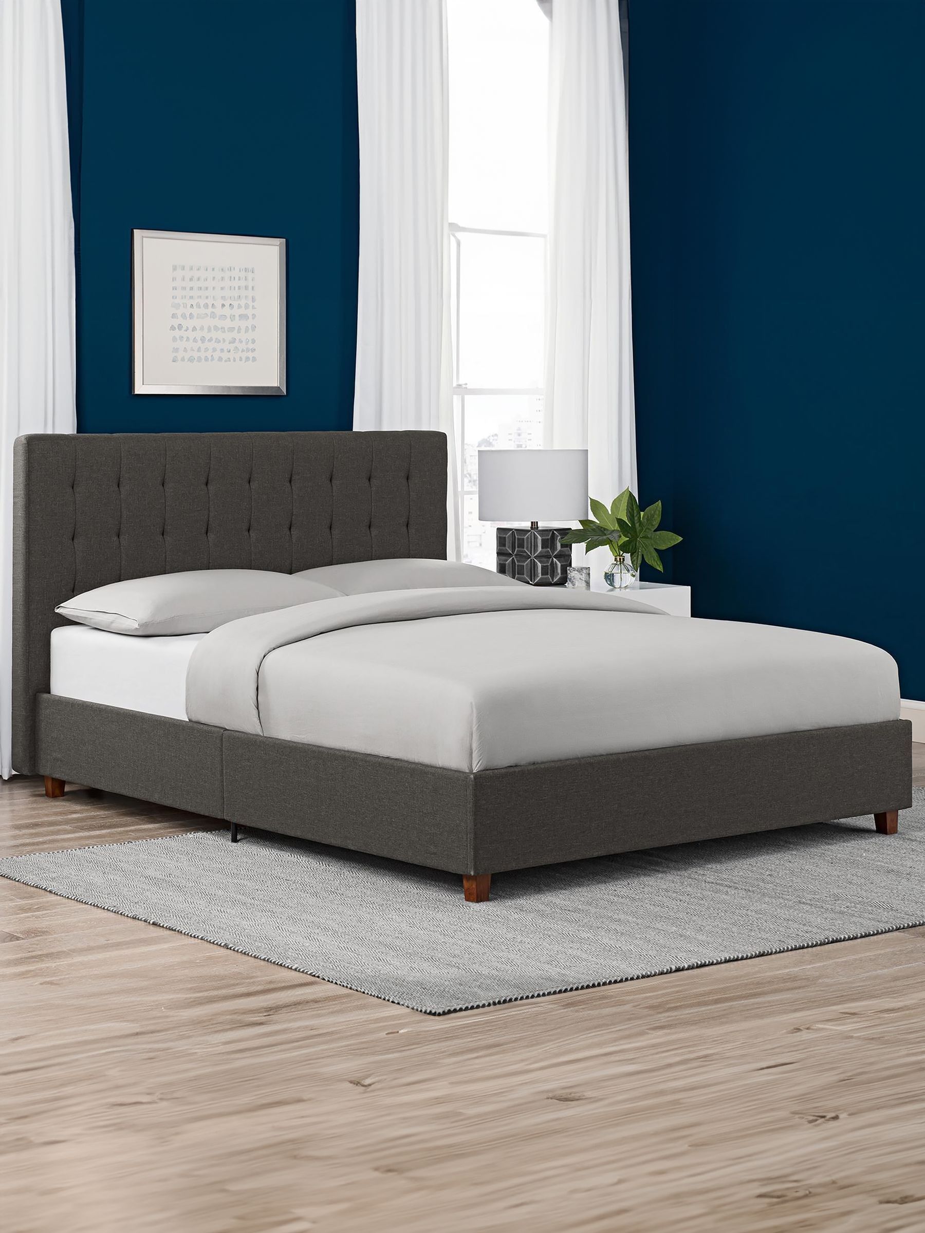 Dorel Emily Brown King Size Upholstered Linen Bed - Image 4