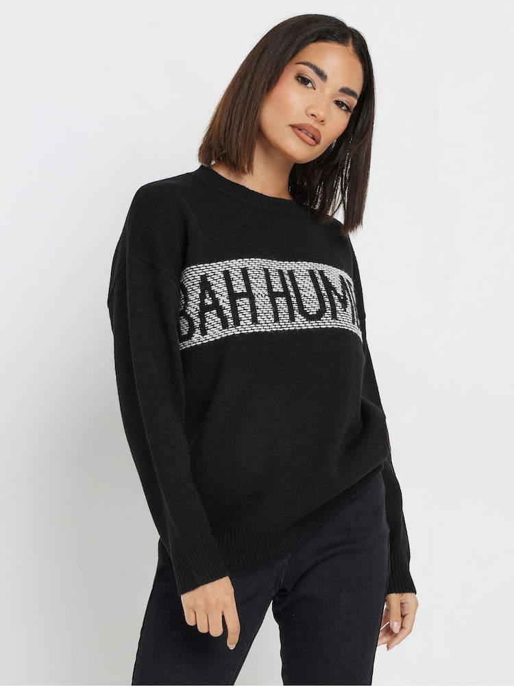 PixieGirl Petite Black Bah Humbug Christmas Jumper - Image 1 of 5