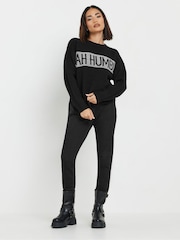 PixieGirl Petite Black Bah Humbug Christmas Jumper - Image 2 of 5
